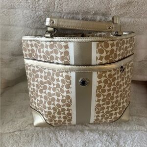 Coach gold/tan/cream  Signature Canvas tote with Metallic Trim